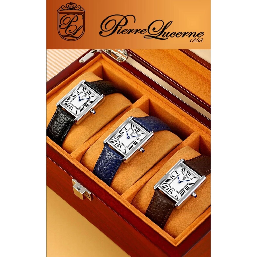 Pierre Lucerne 1888 Must Inspired Tank Swiss Style Mens Dress Watch Black Band - Picture 6 of 16
